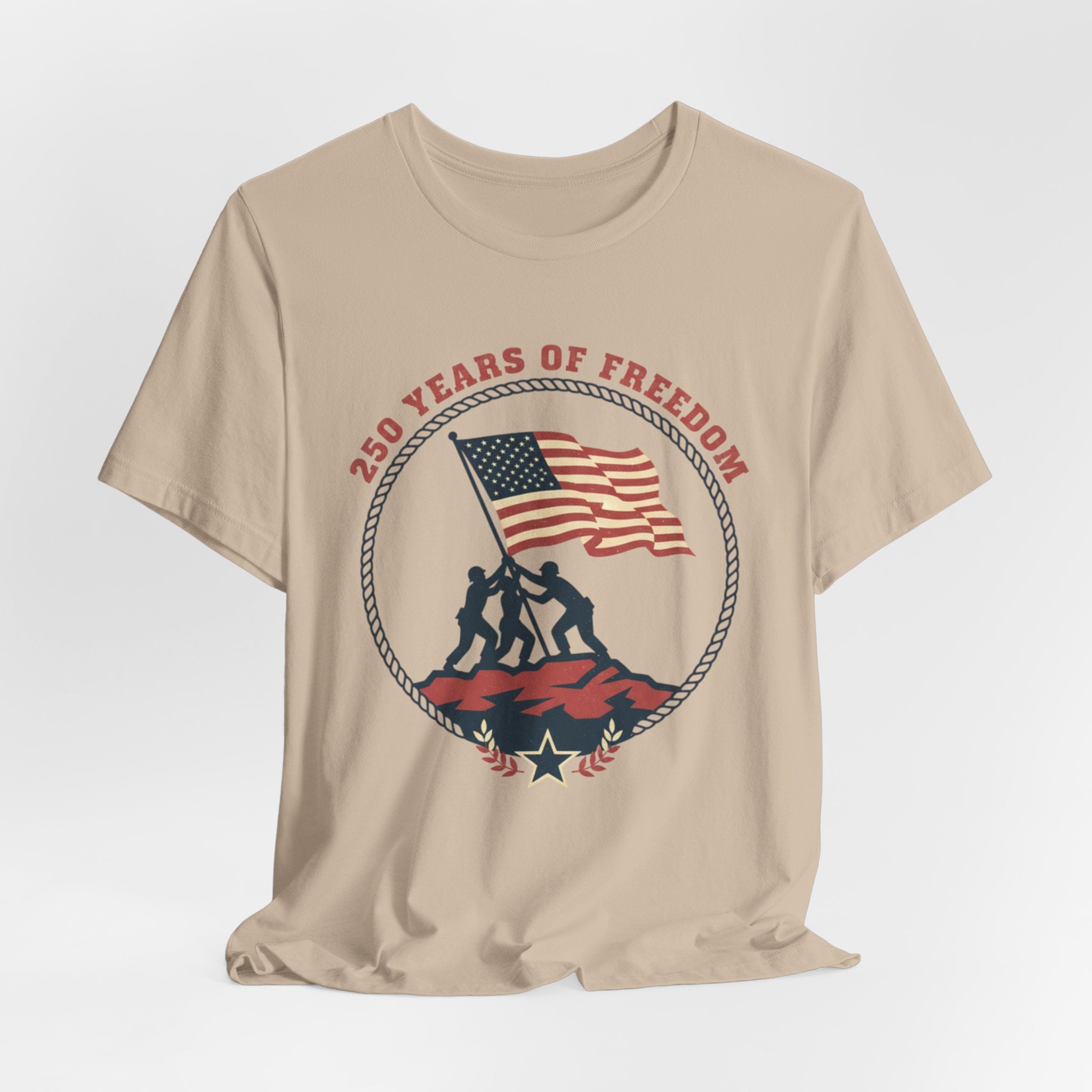 250 Years of Freedom flag raising T-Shirt | Patriotic Iwo Jima silhouette