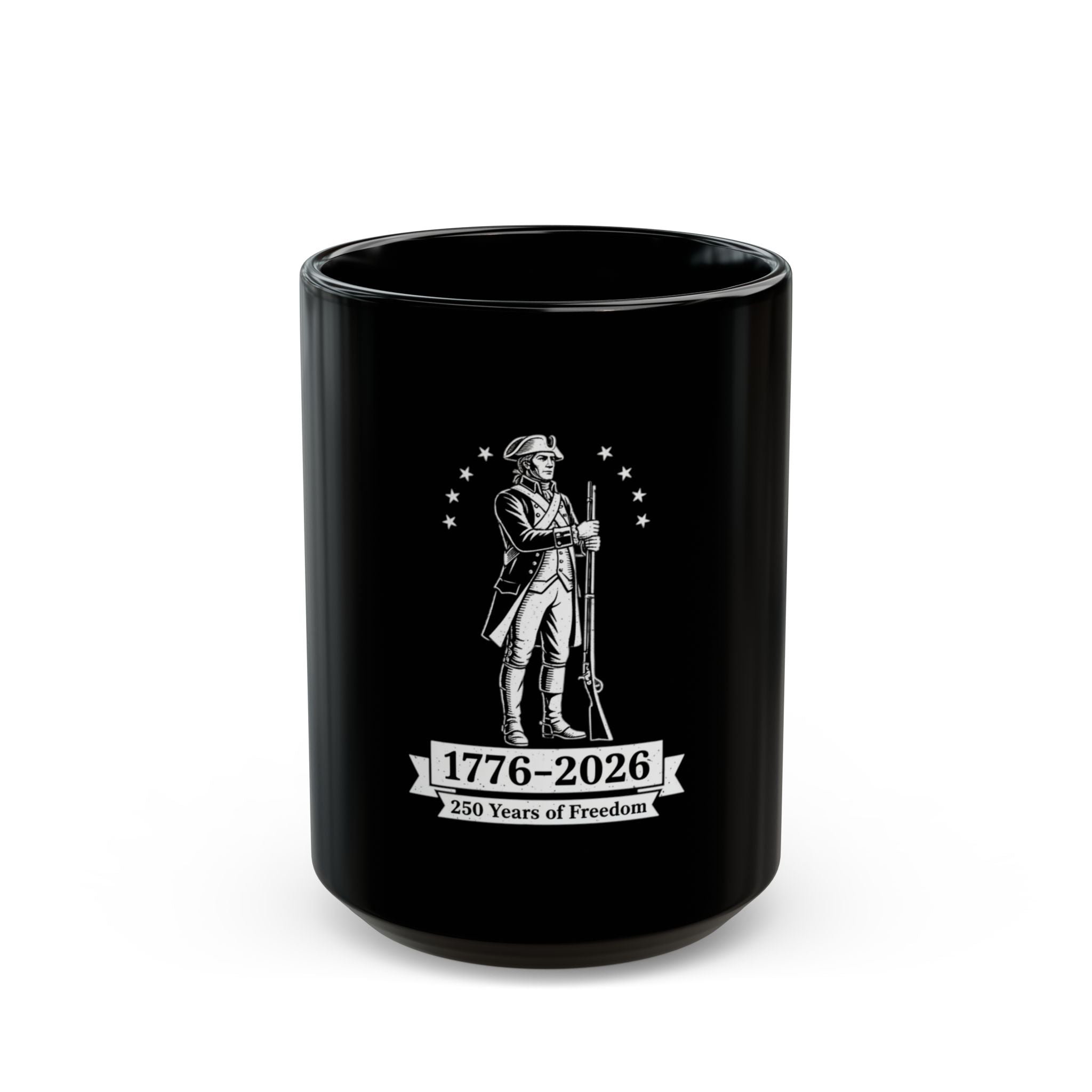 1776–2026 Revolutionary Soldier 250 Years of Freedom Mug | Black Ceramic
