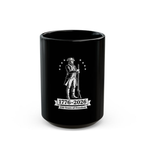 1776–2026 Revolutionary Soldier 250 Years of Freedom Mug | Black Ceramic