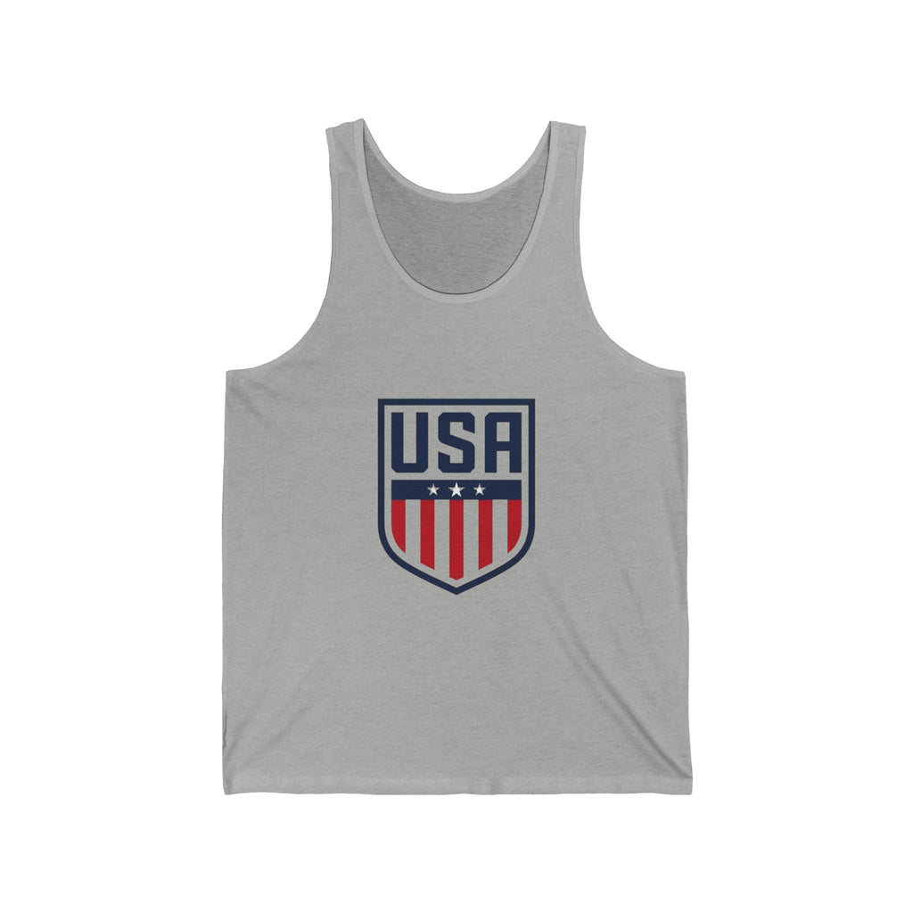 USA Shield Tank Top — Patriotic Red White Blue Athletic Jersey Tank