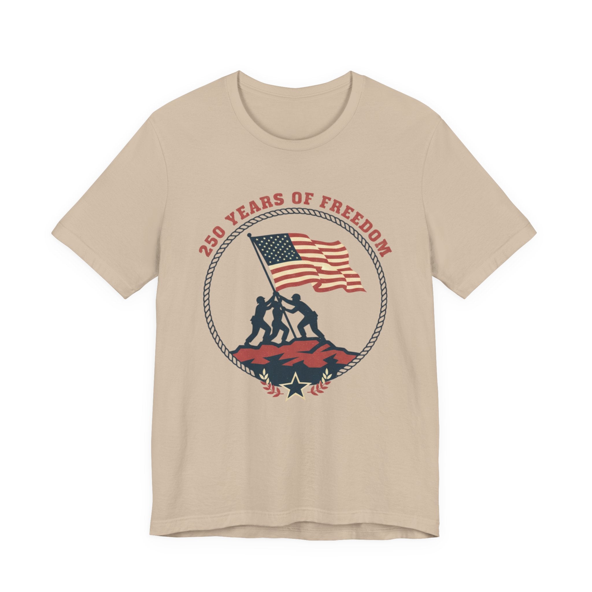 250 Years of Freedom flag raising T-Shirt | Patriotic Iwo Jima silhouette
