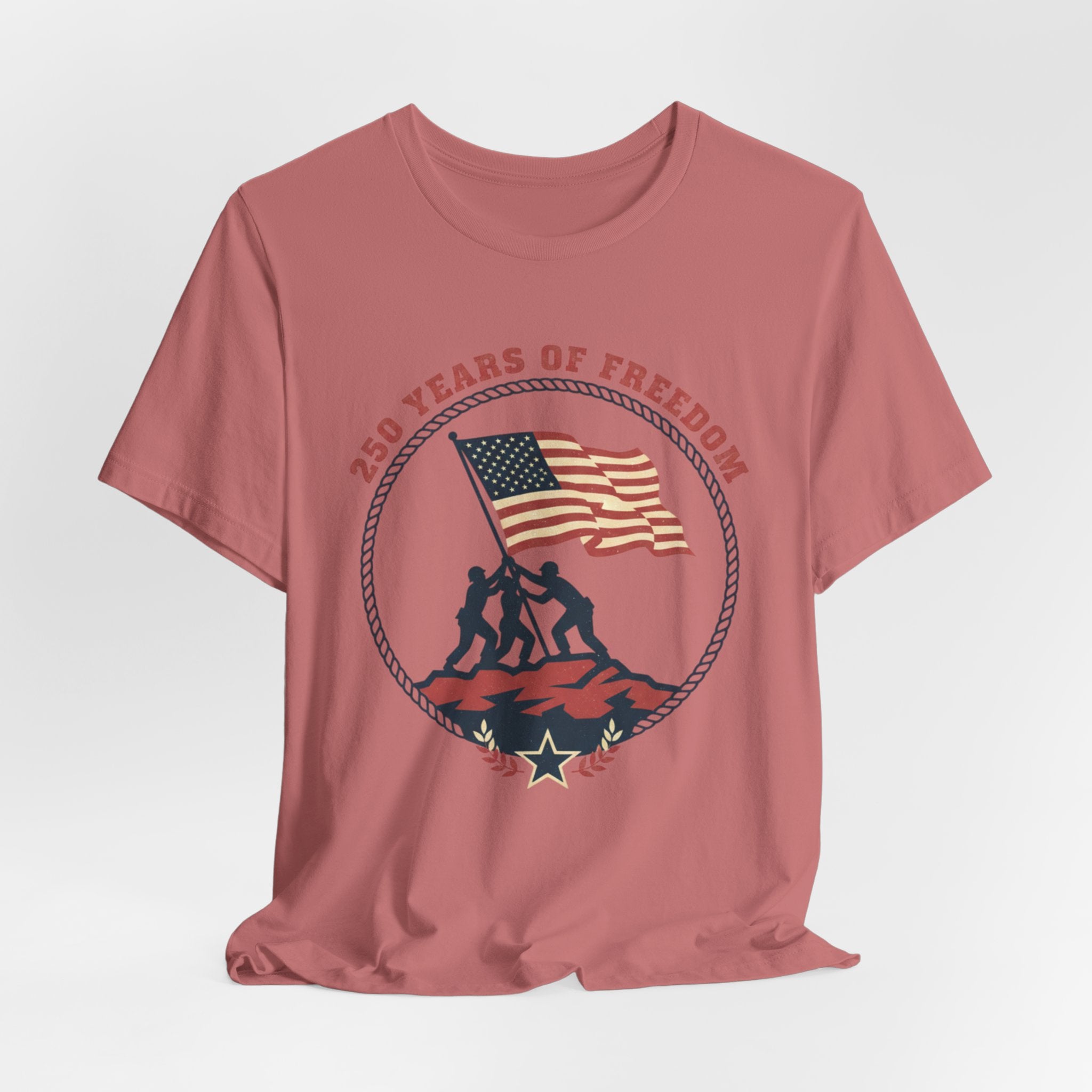 250 Years of Freedom flag raising T-Shirt | Patriotic Iwo Jima silhouette