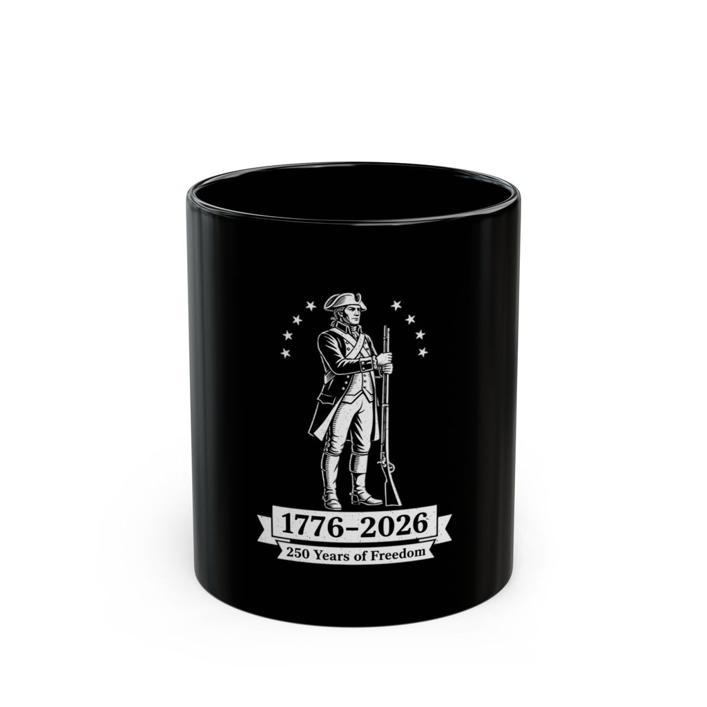 1776–2026 Revolutionary Soldier 250 Years of Freedom Mug | Black Ceramic