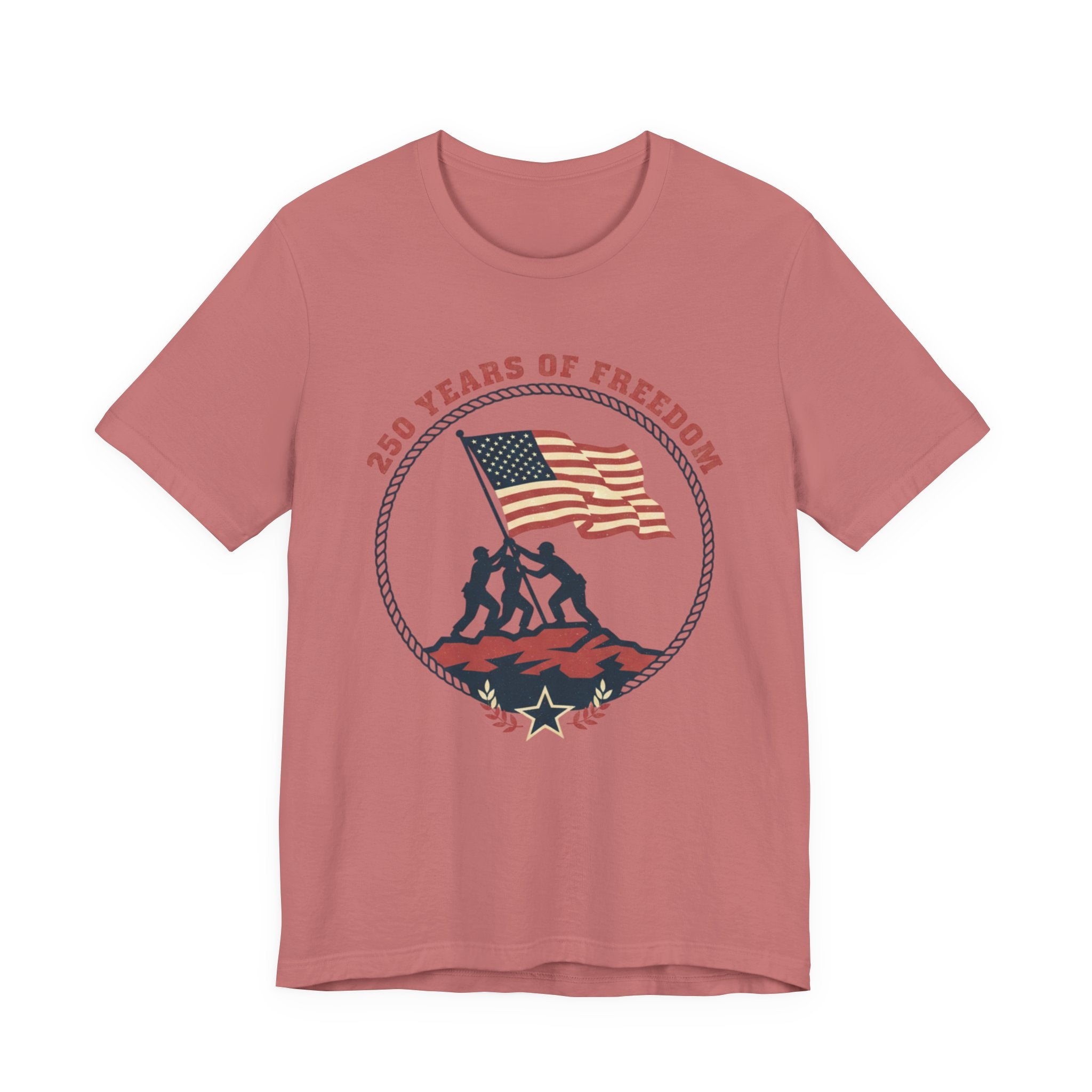 250 Years of Freedom flag raising T-Shirt | Patriotic Iwo Jima silhouette