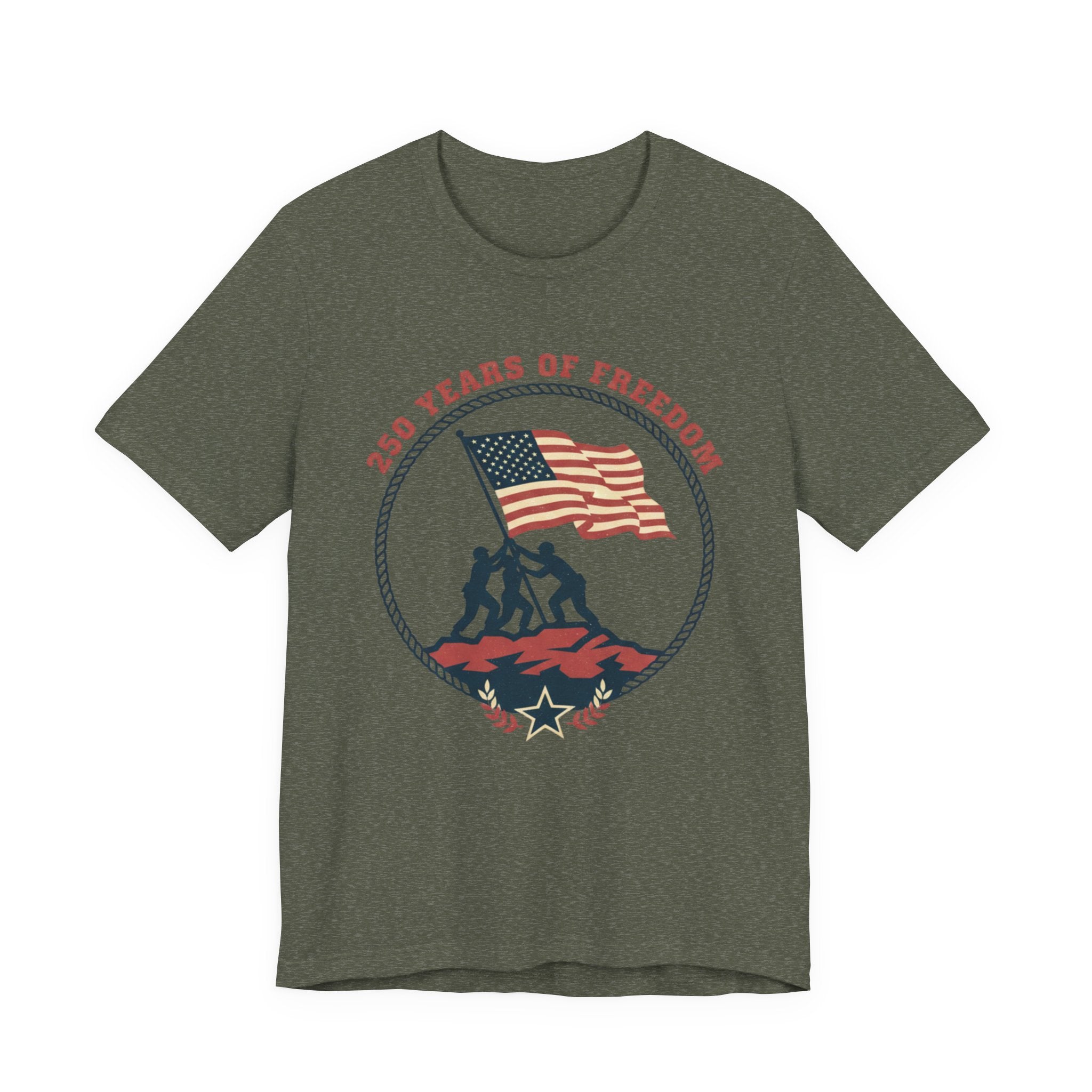 250 Years of Freedom flag raising T-Shirt | Patriotic Iwo Jima silhouette